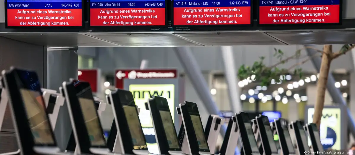 Los empleados convocados a la huelga de aeropuertos en Alemania trabajan en el control de pasajeros, personal, equipaje, mercancías, carga y en áreas de servicio. Foto: Picture Alliance.