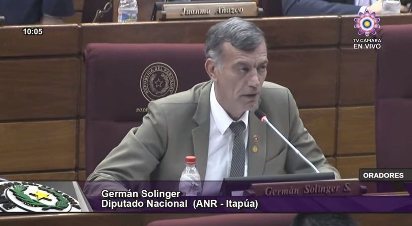 Diputado colorado Germán Solinger. Foto: Captura de pantalla.