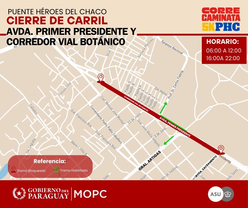 Mapa de desvíos. Imagen: MOPC.