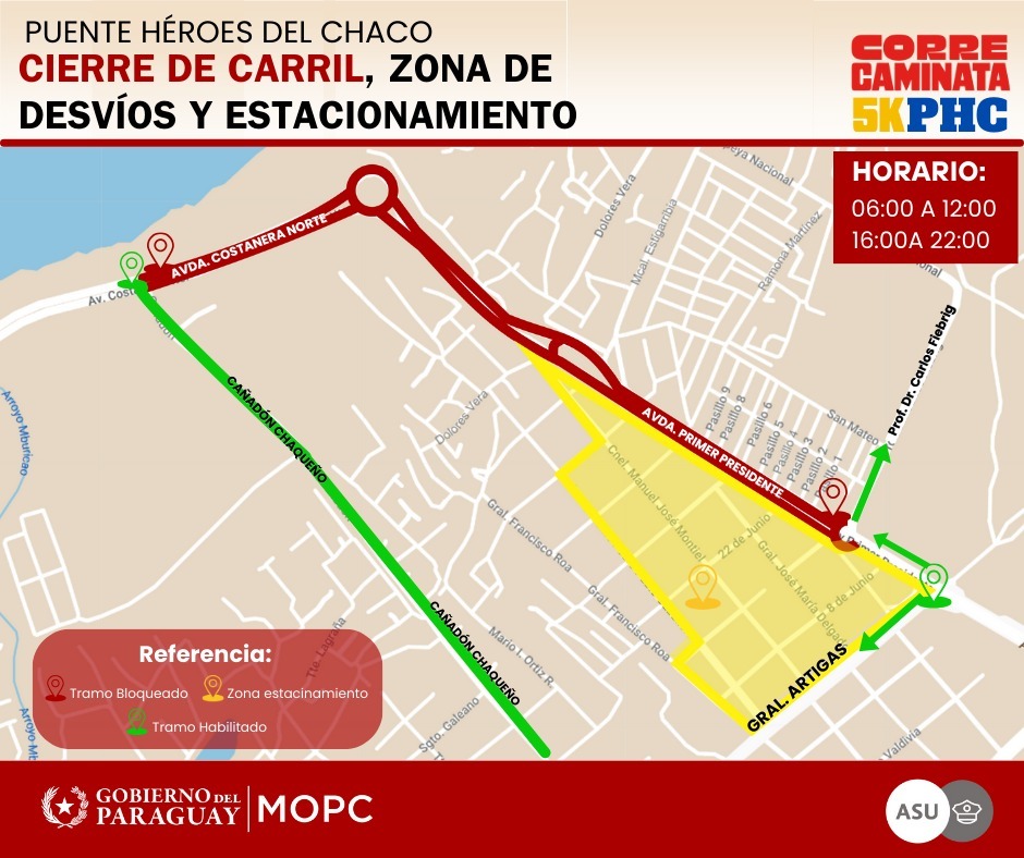 Mapa de desvíos. Imagen: MOPC.