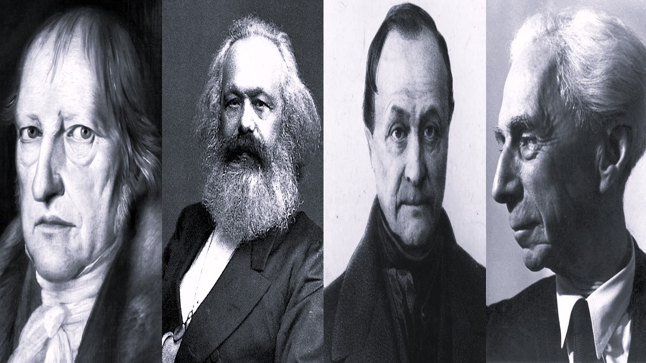 Hegel, Marx, Comte y Russell. Cuatro figuras prominentes para comprender la sociedad. Foto: Cortesía