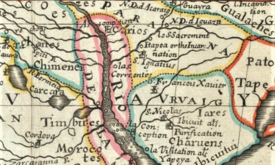 Nuevo mapa de América Meridional, dibujado por M. Sanson, geógrafo, para el rey francés, y llevado al inglés e ilustrado por Richard Blome, 1669 (detalle). Cortesía