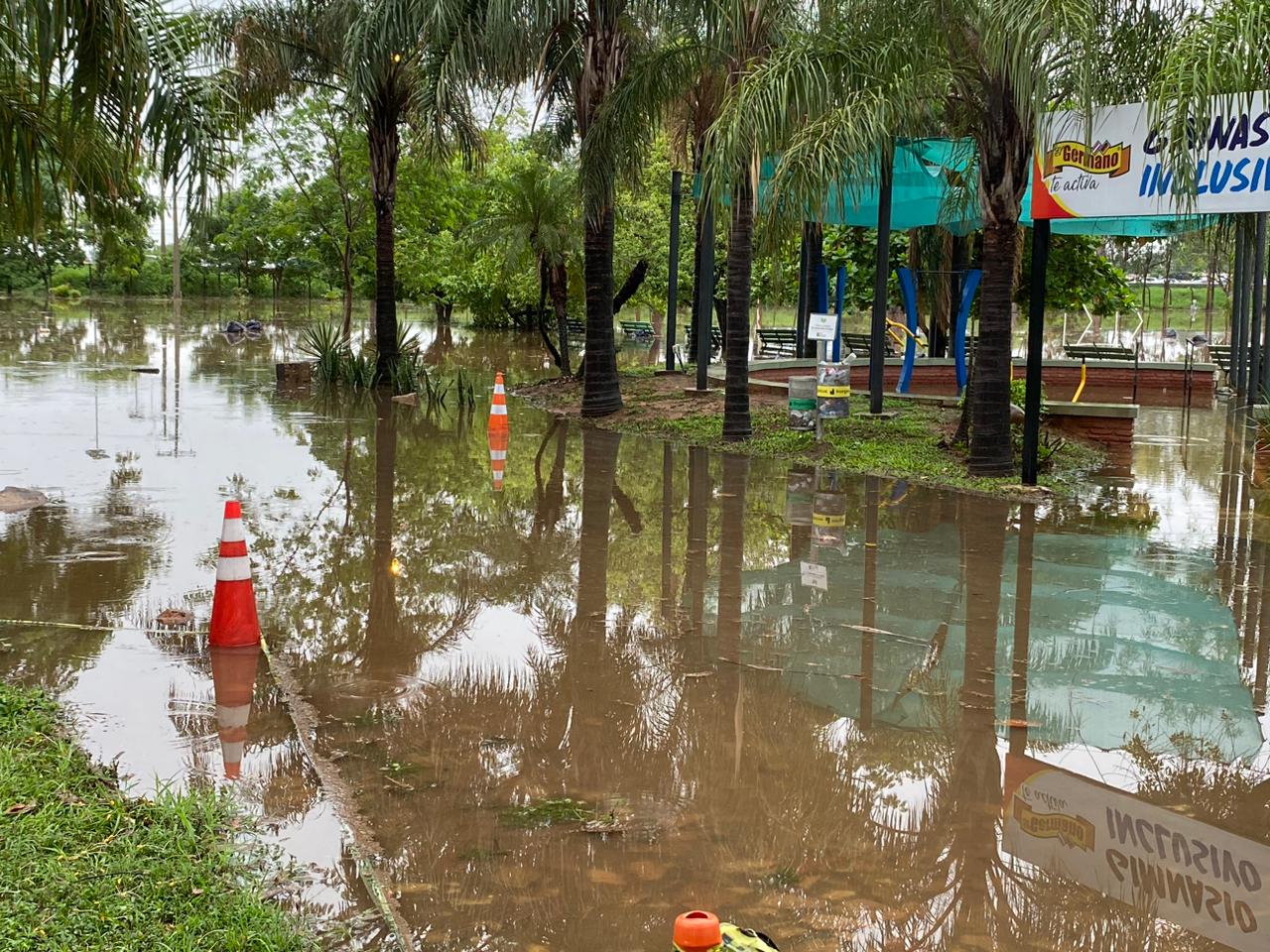 El parque Ñu Guasú quedó bajo agua. Foto: MOPC.