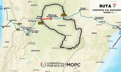 Mapa del Corredor Bioceánico. Imagen: MOPC.