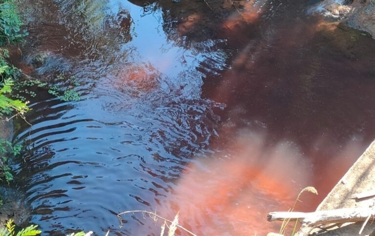 Arroyo San Lorenzo con aguas rojas. Foto: San Lorenzo News.