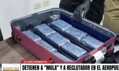 La Senad interceptó una carga de 3 kilos de cocaína escondida en la maleta de una joven en el aeropuerto Silvio Pettirossi. Foto: Captura NPY.