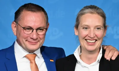 lice Weidel y Tino Chrupalla, líderes de la ultraderechista AfD, celebran su avance.Imagen: Annegret Hilse/DW