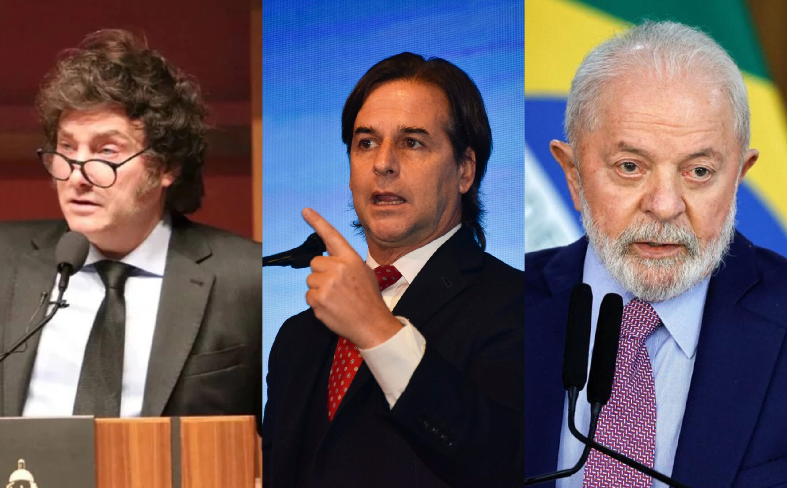 Javier Milei, presidente de Argentina; Luis Lacalle Pou, mandatario uruguayo y Lula da Silva, presidente de Brasil. Foto: Web.