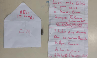 Carta encontrada en escuela de Areguá. Foto: Radio Ñandutí.