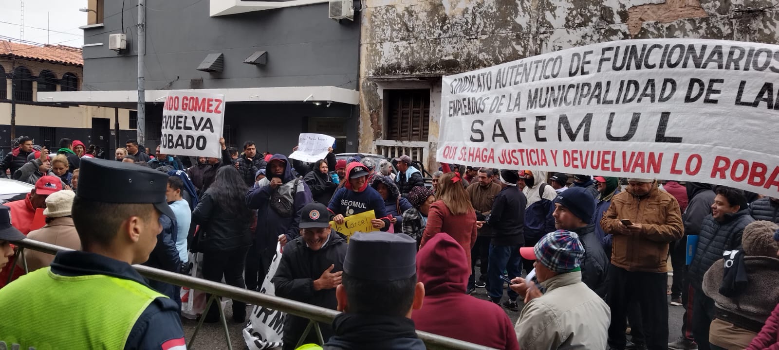 Manifestación de sindicalistas de Lambaré. Foto: Gentileza.