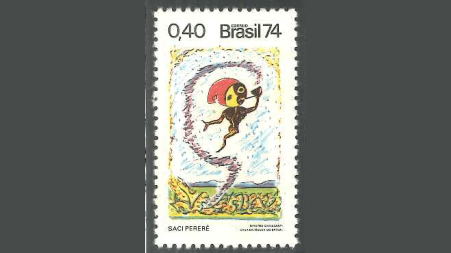 Saci Pererê, personaje del folclore brasileño, en una estampilla de 1974. Wikimedia Commons