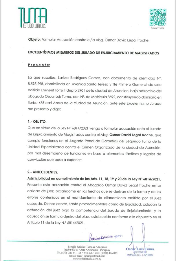 Denuncia contra Osmar Leal. Facsímil. 