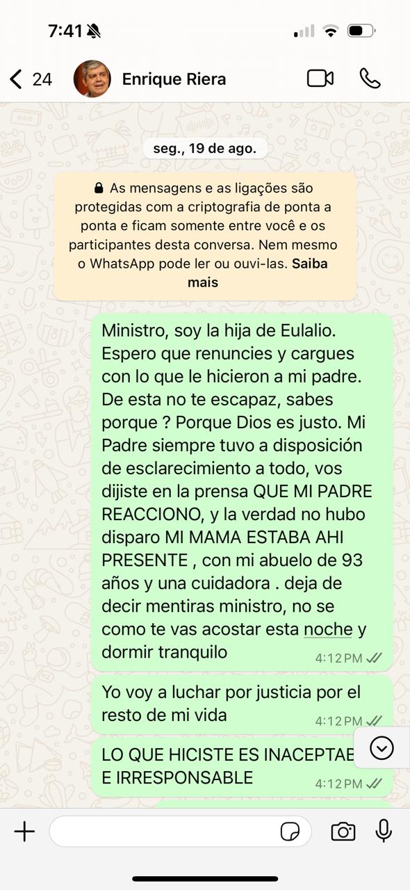 Supuesto chat de la hija de Lalo Gómes a Riera. Foto: Oscar Tuma.