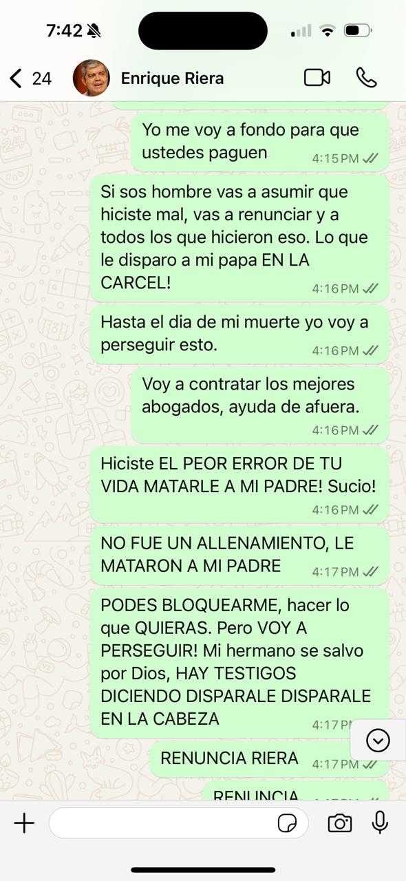 Supuesto chat de la hija de Lalo Gómes a Riera. Foto: Oscar Tuma.