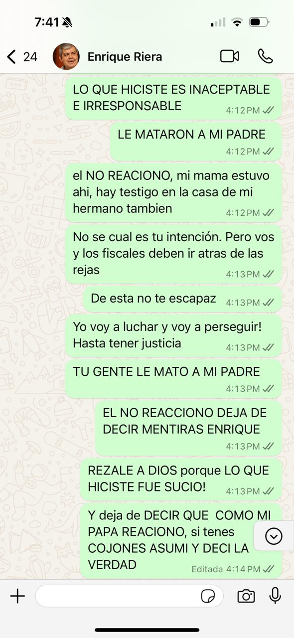 Supuesto chat de la hija de Lalo Gómes a Riera. Foto: Oscar Tuma.