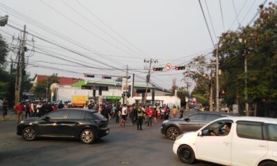 Bloqueo de tránsito por manifestación indígena. Foto: Tránsito Asunción.