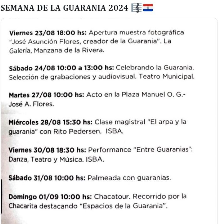 Programa de la Semana de la Guarania. Instagram de CCR Cabildo