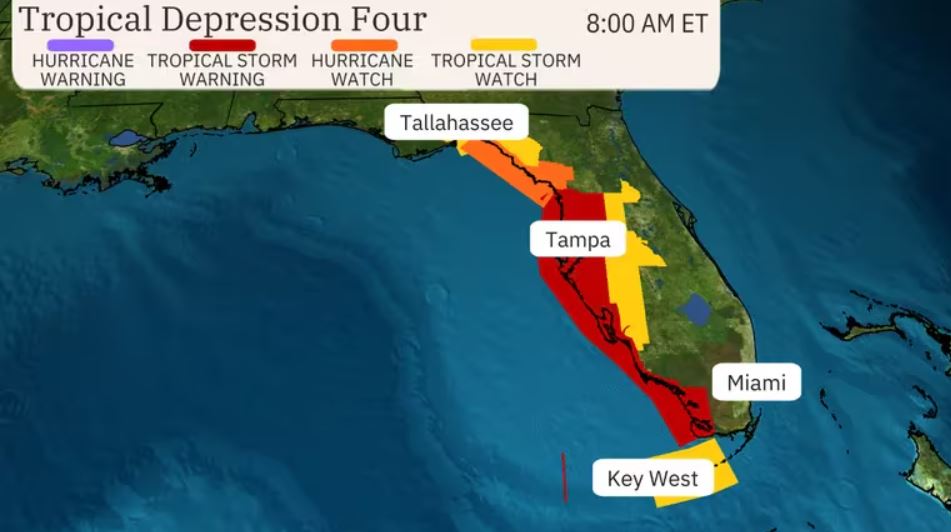 Se emite una alerta cuando son posibles condiciones de tormenta tropical (vientos sostenidos de 39 a 73 mph) o condiciones de huracán. Foto: Infobae.