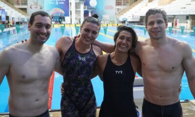 Dani Carrillo, Verónica Balsano, Diana Duque y Charles Hockin (izq. a der.) impusieron récord mundial en relevo mixto de 4x200 metros libre.