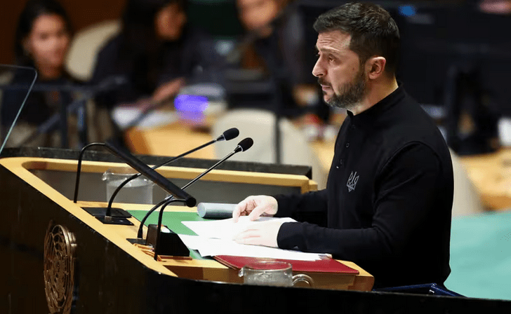 Zelensky en la Asamblea de la ONU. Foto: Infobae.