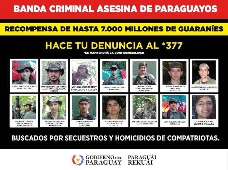 Miembros del grupo terrorista EPP y EML. Foto: Flyer del gobierno.