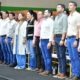 Santiago Peña y su equipo de ministros en la jornada de Gobierno en Canideyú. Foto: Gentileza.