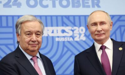 El Presidente ruso Vladimir Putin asiste a una reunión con el Secretario General de la ONU Antonio Guterres al margen de la cumbre de los BRICS en Kazán, Rusia (Reuters)