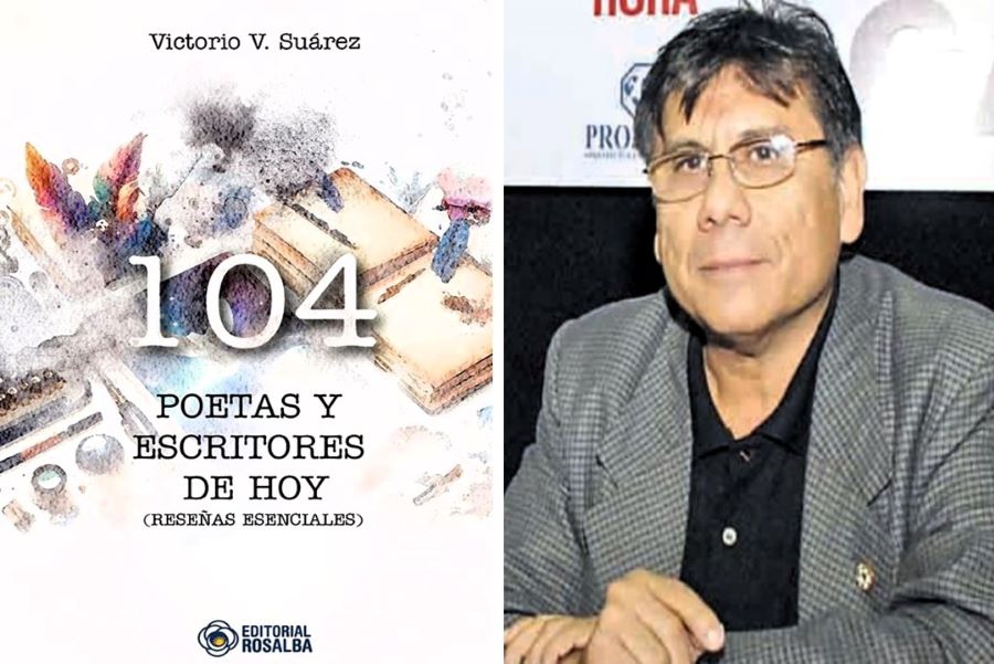 Portada del libro "104 poetas y escritores de hoy (Reseñas esenciales)", de Victorio Suárez (Editorial Rosalba). Cortesía