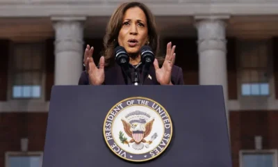 Kamala Harris se dirige a sus seguidores en Washington. Imagen: Kevin Lamarque/