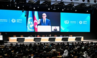 Discurso de apertura del secretario ejecutivo de la ONU para el cambio climático, Simon Stiell, en la COP29. Imagen: Alexander Nemenov/AFP