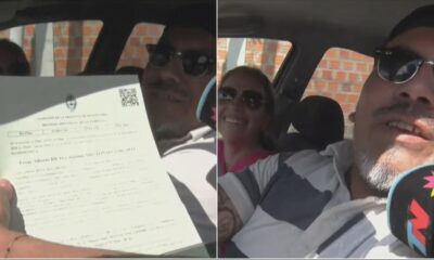 Con el acta de matrimonio en el auto para ver a Racing. (Foto: Captura TN)