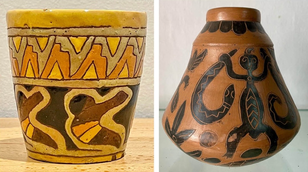 Josefina Plá, Vaso, de la serie Guaranítica, ca. 1953. Colección privada / Josefina Plá, Vaso, de la serie Payaguá, 1960. Colección privada. Cortesía. 