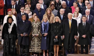 Santiago Peña y la primera dama presented junto a Donald Trump en la inauguración de la Catedral de Notre Dame en París. Foto: Gentileza.