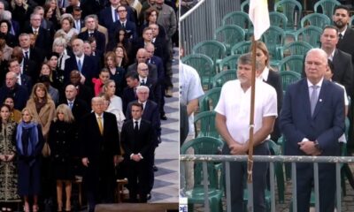 Santiago Peña junto a la primera dama en París (iz) y las sillas vacías en Caacupé, este domingo. Foto: El Nacional.