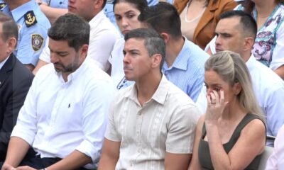 Pedro Alliana, Santiago Peña y Leticia Ocampo durante la misa de Caacupé. Foto: El Nacional.