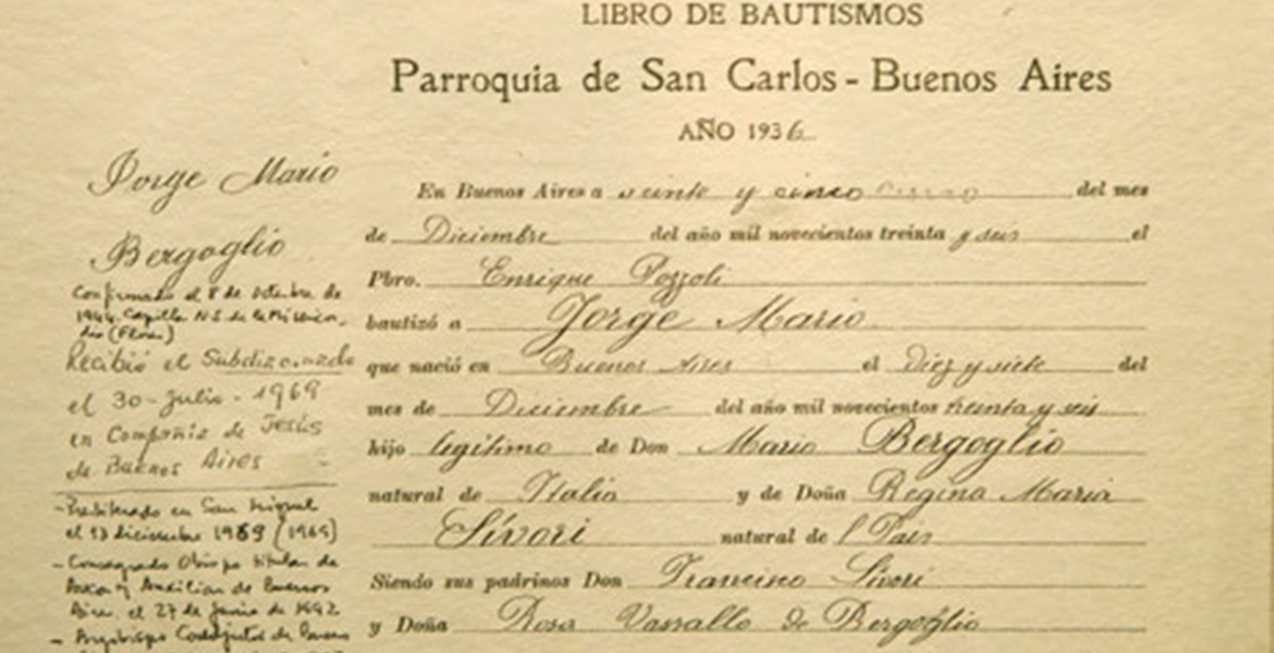 Inscripción en el libro de bautismos de la parroquia de María Auxiliadora y San Carlos de Buenos Aires. Foto: Nueva Vida. 