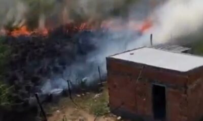 El incendio de gran magnitud afectó a un pastizal. Foto: Captura.