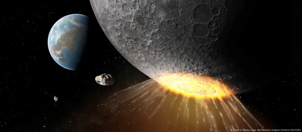 Representación artística del impacto que formó dos cráteres lunares hace 3.800 millones de años. Imagen: Daniel D. Durda/Lunar and Planetary Institute/DW