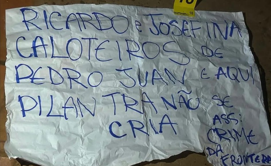 Escrito de amenaza que dejaron en casa del exgobernador Ricardo Sánchez. Foto: X