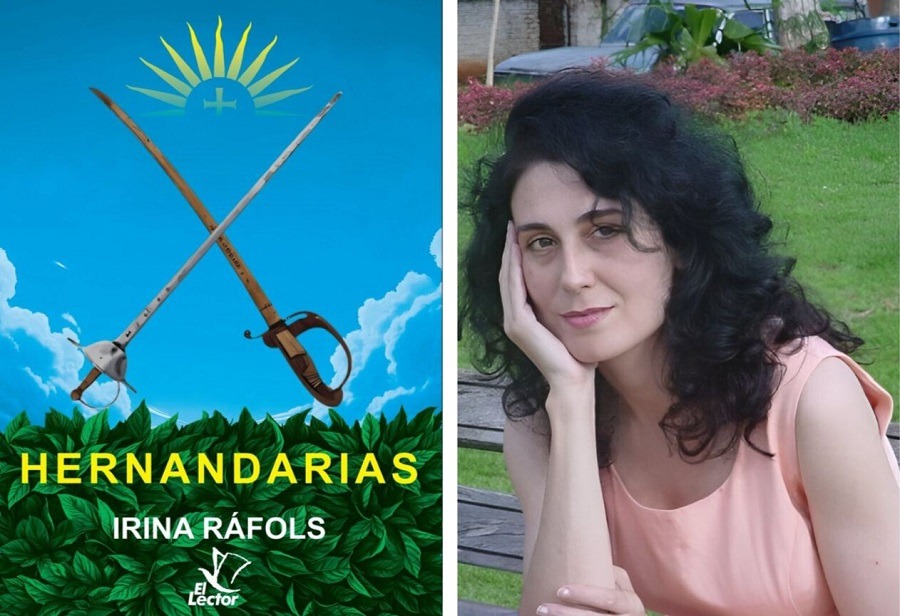 Portada del libro "Hernandarias" y su autora Irina Ráfols. Cortesía