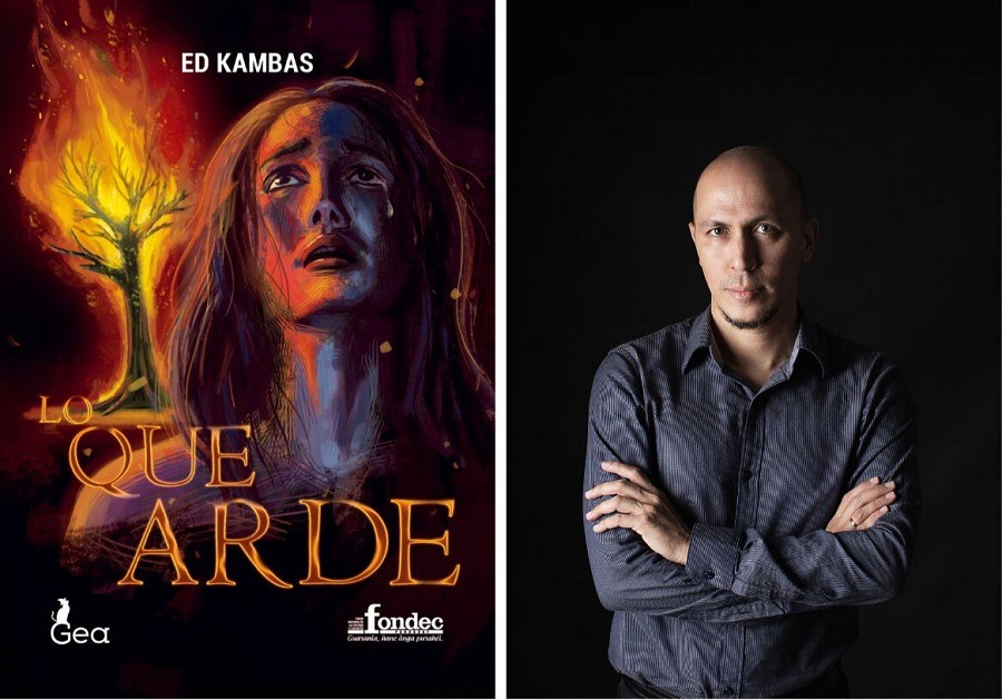 Portada del libro "Lo que arde" y su autor Ed Kambas. Cortesía