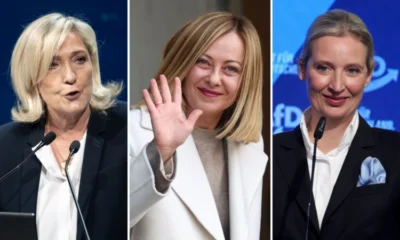 Marine Le Pen, Giorgia Meloni y Alice Weidel. Foto: BBC/Getty Images.